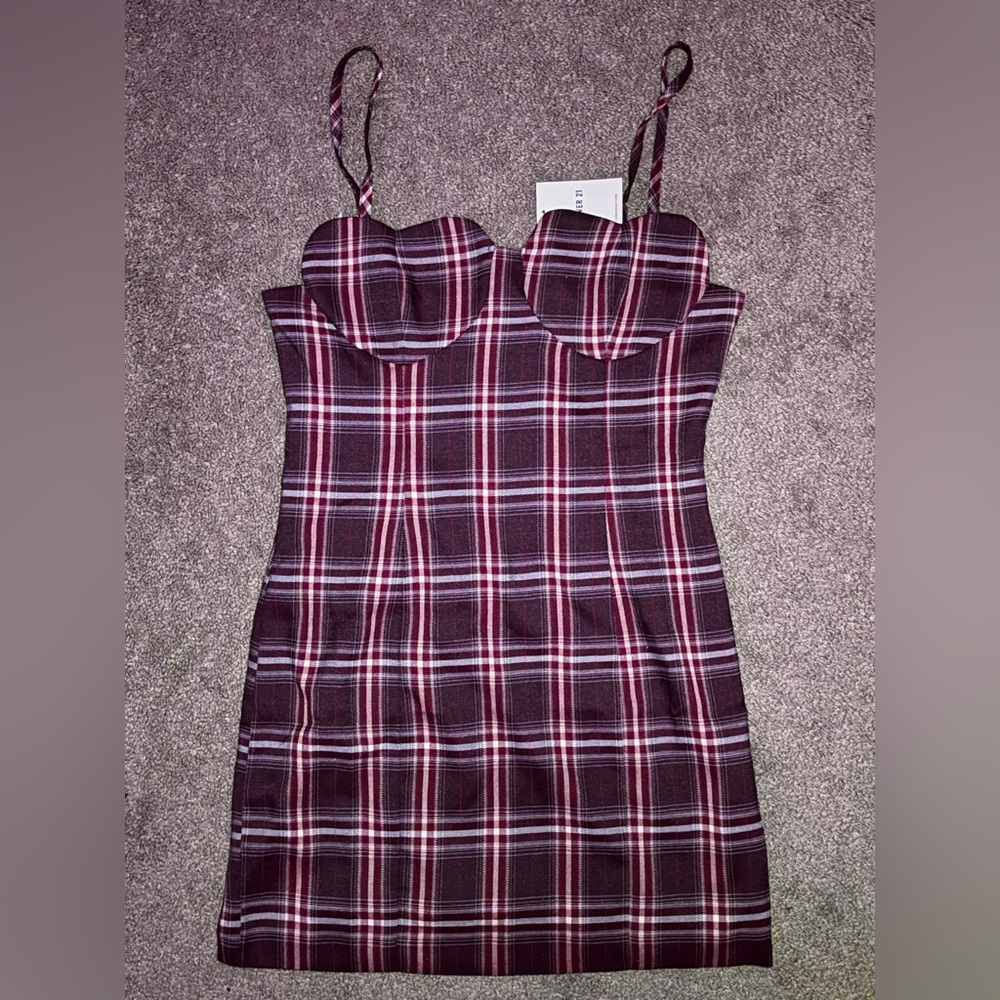 NWT Forever 21 Gingham, dark red, mini dress size M